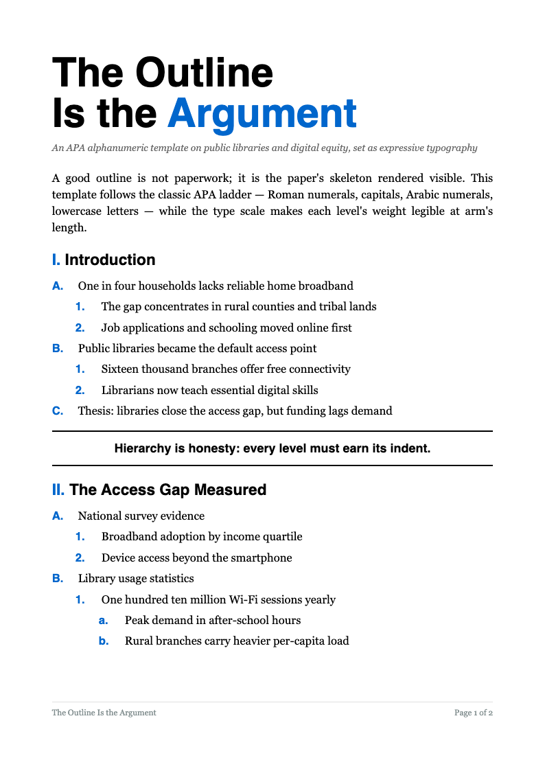 Typographic bold apa outline format